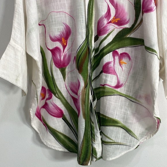 Boho Art to Wear Button Down Top Organic Cotton Hand Painted One Size - Picture 6 of 14